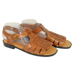 Faded Glory Sz 11W Belinda Leather Huarache Sandals Brown Made in Brazil Y2K Vtg
